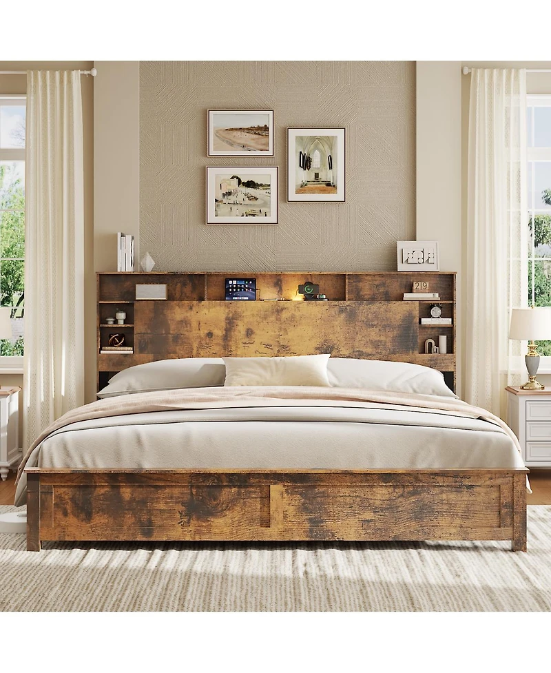 Streamdale Furniture Storage Bed with Charging Station and Led Lights