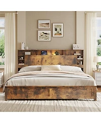 Streamdale Furniture Storage Bed with Charging Station and Led Lights