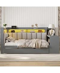 Streamdale Furniture Full Daybed w/Storage, Trundle, Charging, Led, Desk