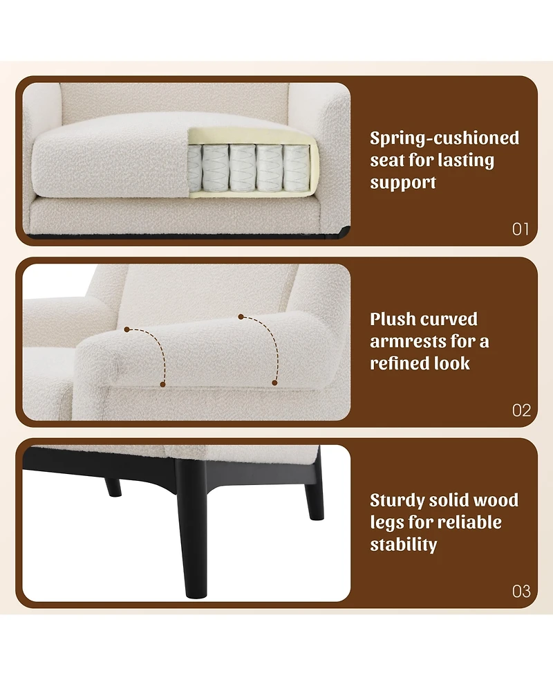 Rainsken Modern Accent Chair, Mid-Century Modern Armchair, Upholstered Lounge Chair with Solid Wood Legs for Living Room