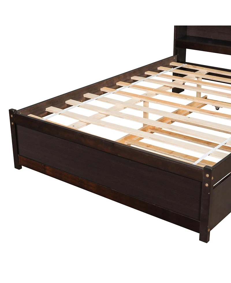 Streamdale Furniture Bed with Trundle and Bookcase Headboard, Espresso