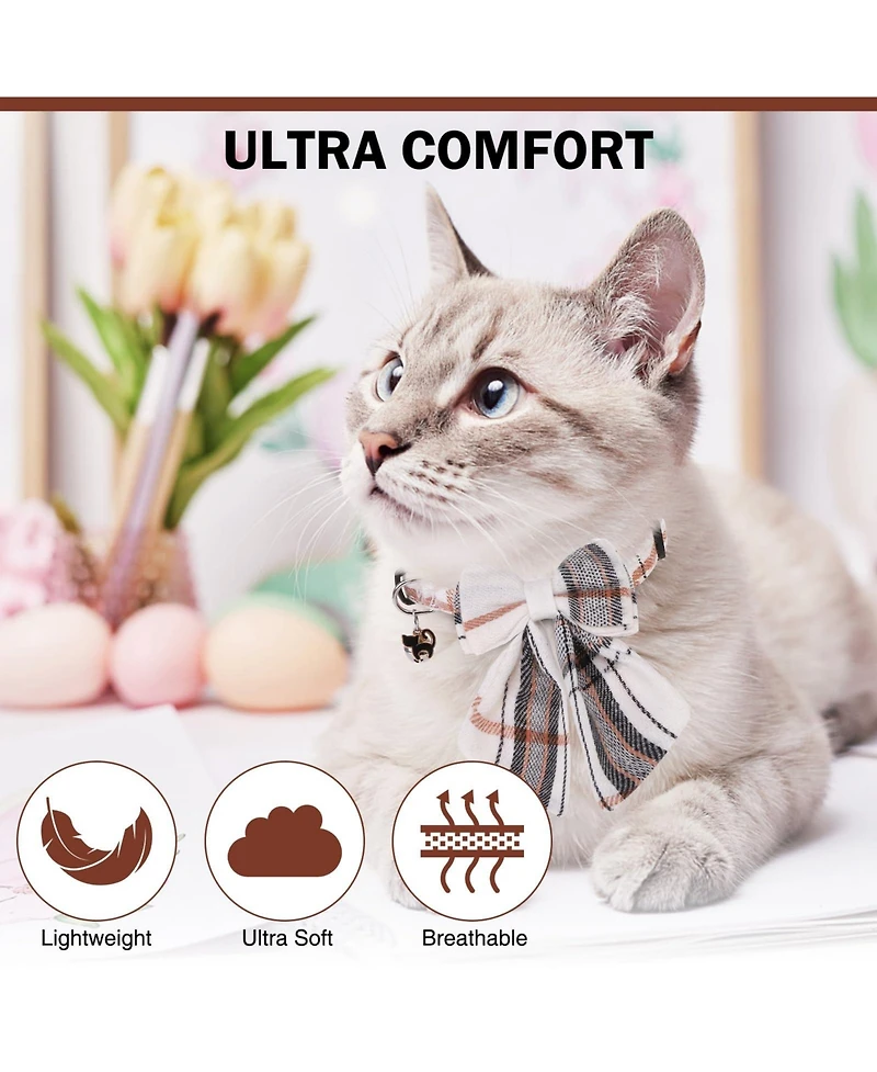 Aronkl Breakaway Cat Collars with Bells Pure Cotton Adjustable Cute Bowtie Kitten