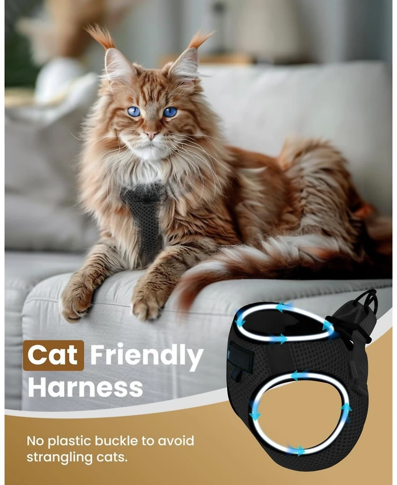 Aronkl Escape Proof Cat Harness and Leash Set Adjustable Lightweight Soft Vest with Reflective Strip for Walking