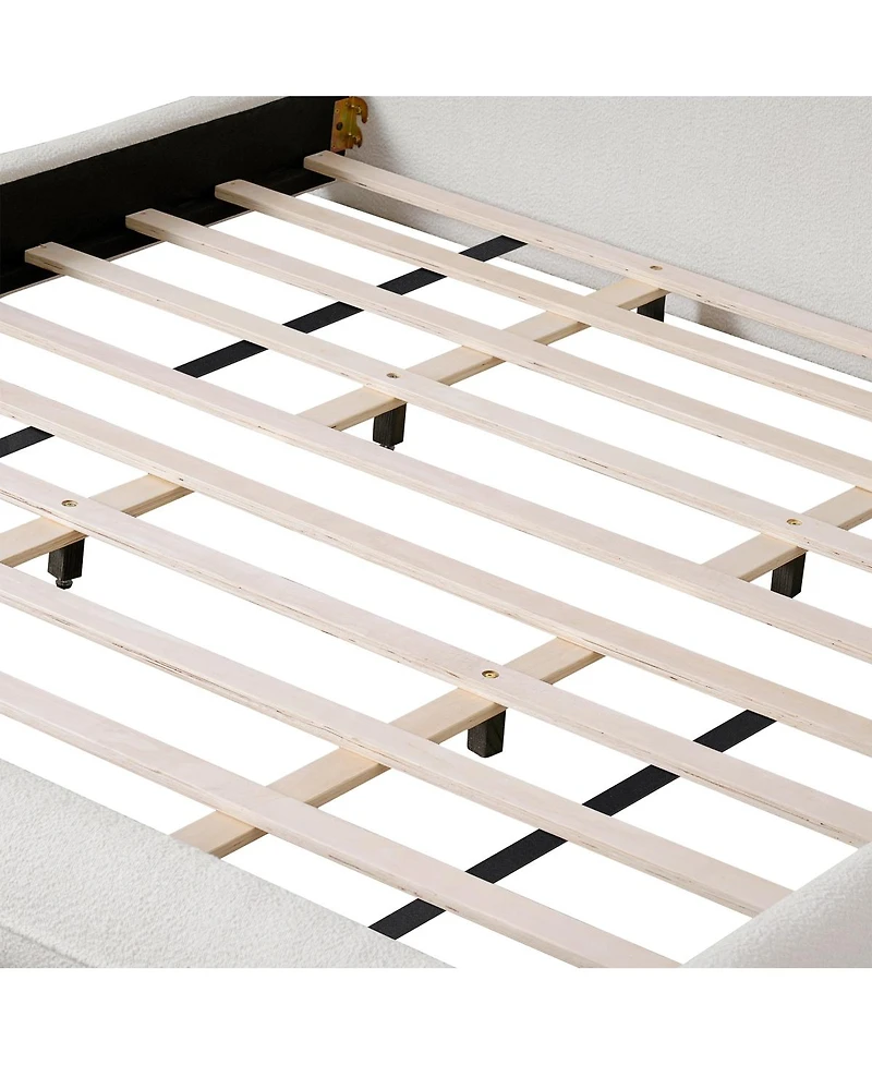 Streamdale Furniture Cal King Boucle Upholstered Platform Bed w/ Curve Headboard