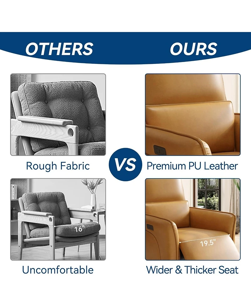 gaomon Leather Recliner Chair, 360degree(s) Swivel Power Rocker, Lumbar Support, Usb, Footrest, Accent Chair