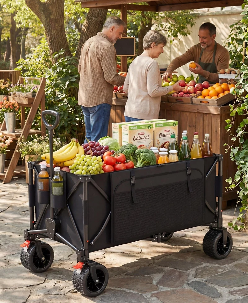 Sugift 47.6"L Collapsible Wagon Cart, 400lbs Weight Capacity 300L Heavy Duty Beach Wagons with Big All-Terrain Wheels for Groceries, Shopping, Camping