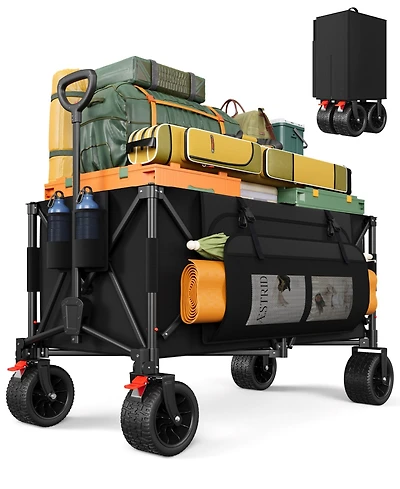 Sugift 47.6"L Collapsible Wagon Cart, 400lbs Weight Capacity 300L Heavy Duty Beach Wagons with Big All-Terrain Wheels for Groceries, Shopping, Camping