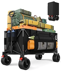 Sugift 47.6"L Collapsible Wagon Cart, 400lbs Weight Capacity 300L Heavy Duty Beach Wagons with Big All-Terrain Wheels for Groceries, Shopping, Camping