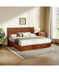 Streamdale Furniture Walnut Led Bed Frame, Modern Wood, Curved Lines.