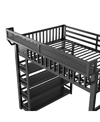 Streamdale Furniture Full Loft Bed w/ 4-Shelf Storage and Charging Station