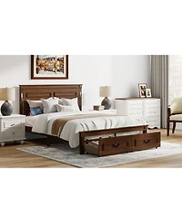 Streamdale Furniture Led Storage Bed w/Usb, Walnut Pinewood Frame