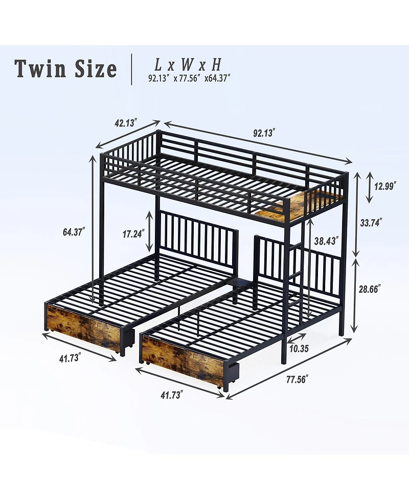 Streamdale Furniture Metal Triple Bunk Bed