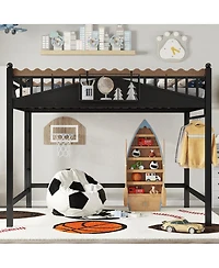 Streamdale Furniture Metal Loft Bed w/Storage Shelves and Bookshelf