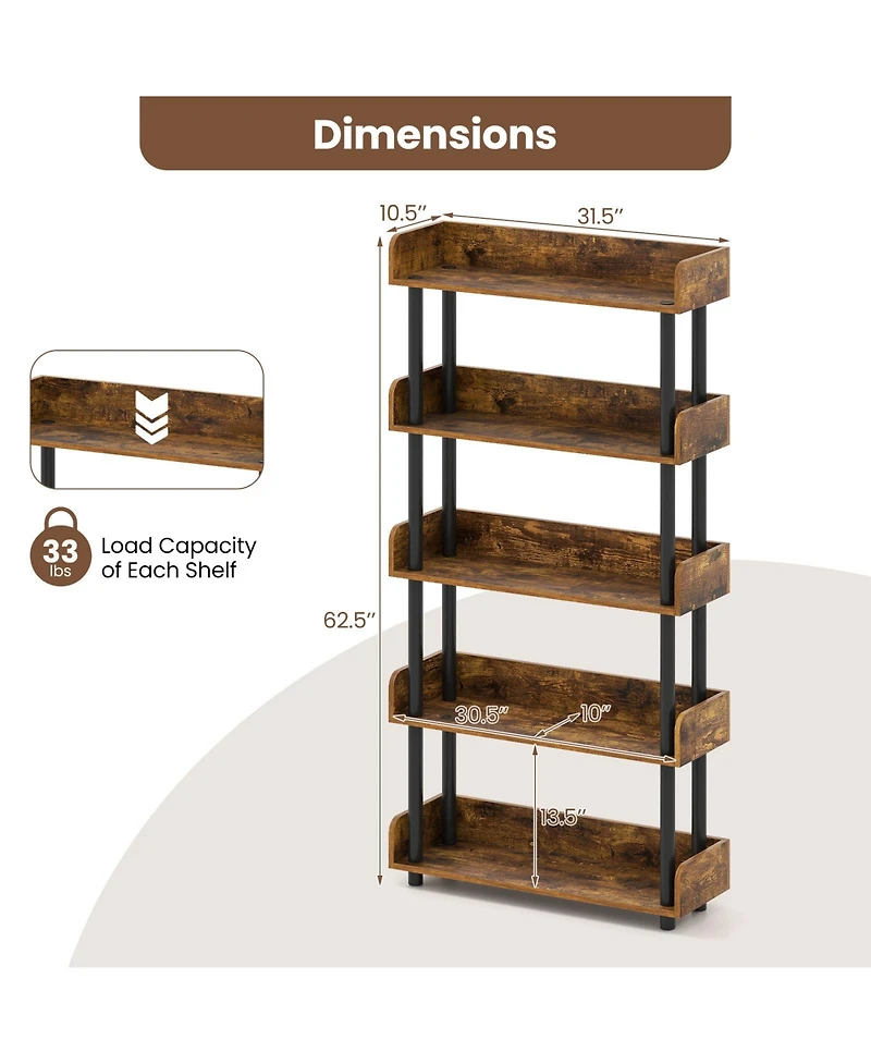 Sugift 5-Tier Open Bookcase with Industrial Storage Unit