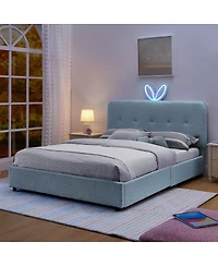 Streamdale Furniture Kids Upholstered Bed w/ Rabbit Headboard, Led and Drawers