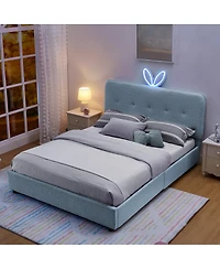 Streamdale Furniture Kids Upholstered Bed w/ Rabbit Headboard, Led and Drawers