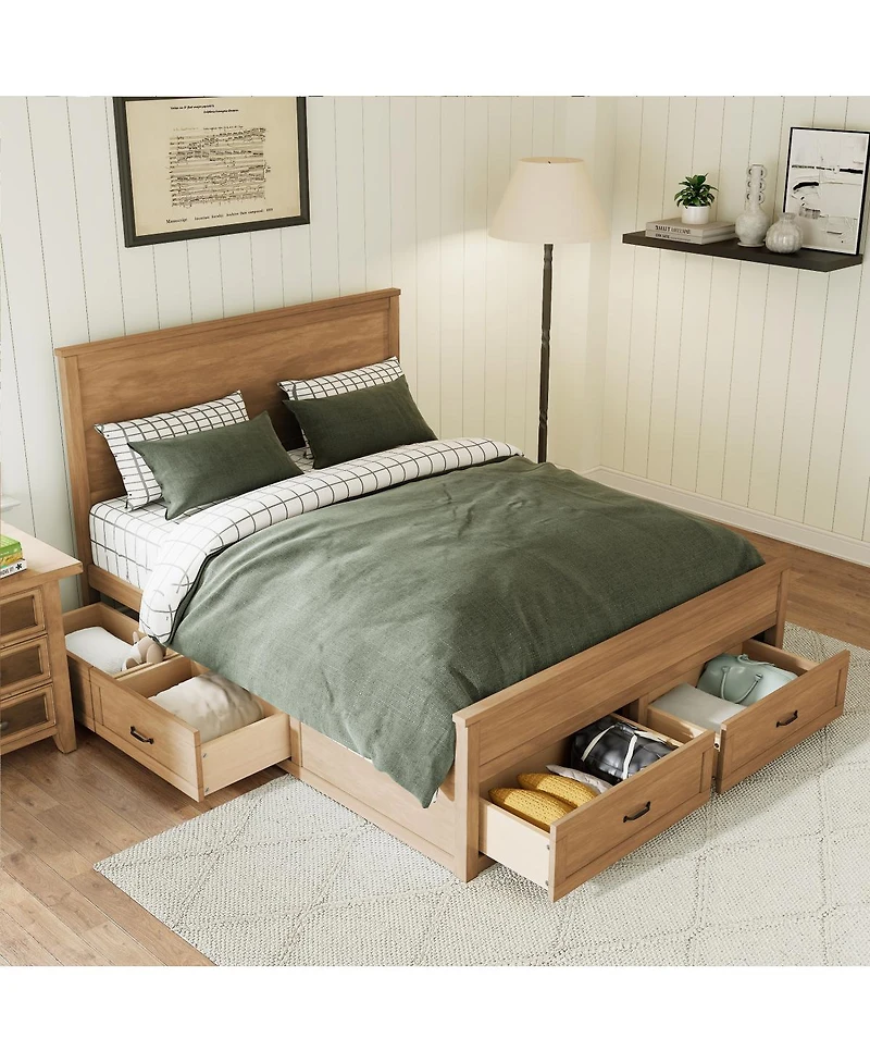 Streamdale Furniture Wood Storage Bed w/ 6 Drawers, No Box Spring Needed