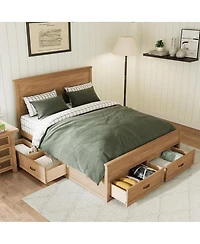 Streamdale Furniture Wood Storage Bed w/ 6 Drawers, No Box Spring Needed