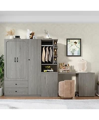 Streamdale Furniture 2-Door Wardrobe w/Hanging Rod, Desk and Drawers