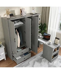 Streamdale Furniture 2-Door Wardrobe w/Hanging Rod, Desk and Drawers