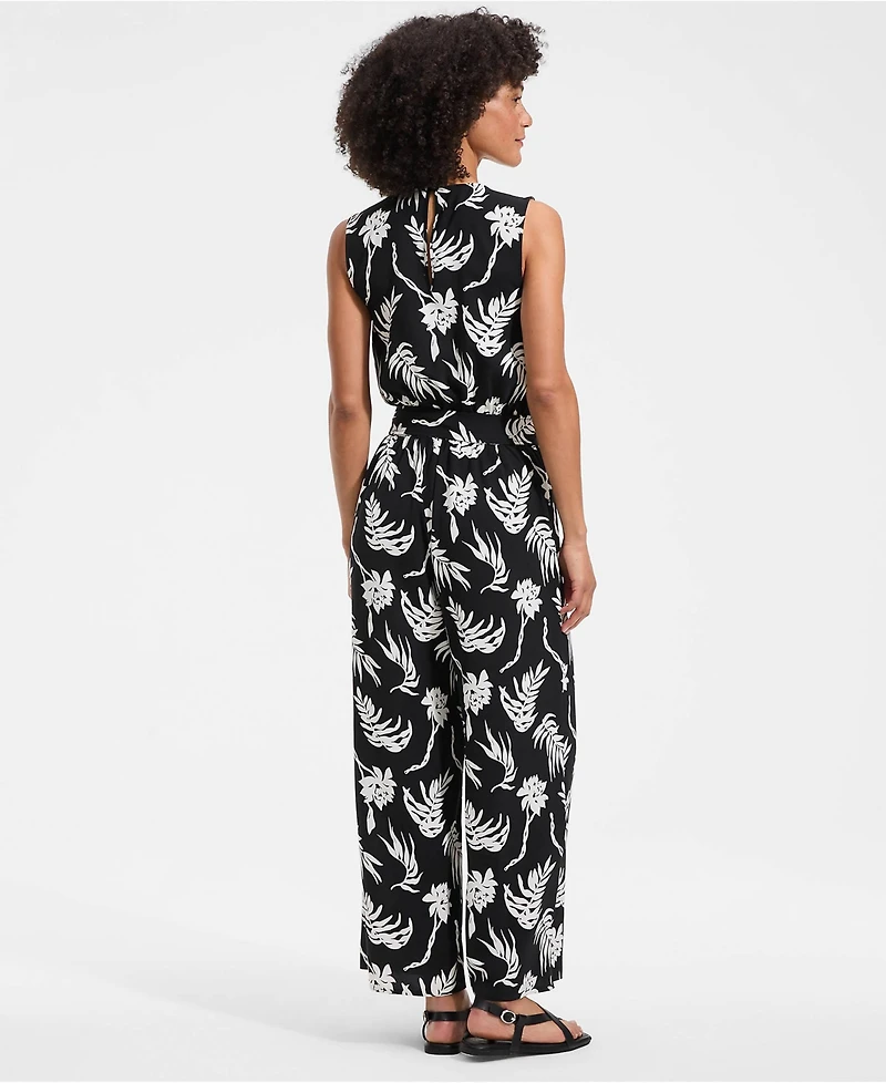 Lands' End Women's Sleeveless Creaseless Wrap Jumpsuit with Smocked Waist