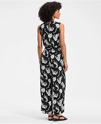 Lands' End Women's Sleeveless Creaseless Wrap Jumpsuit with Smocked Waist