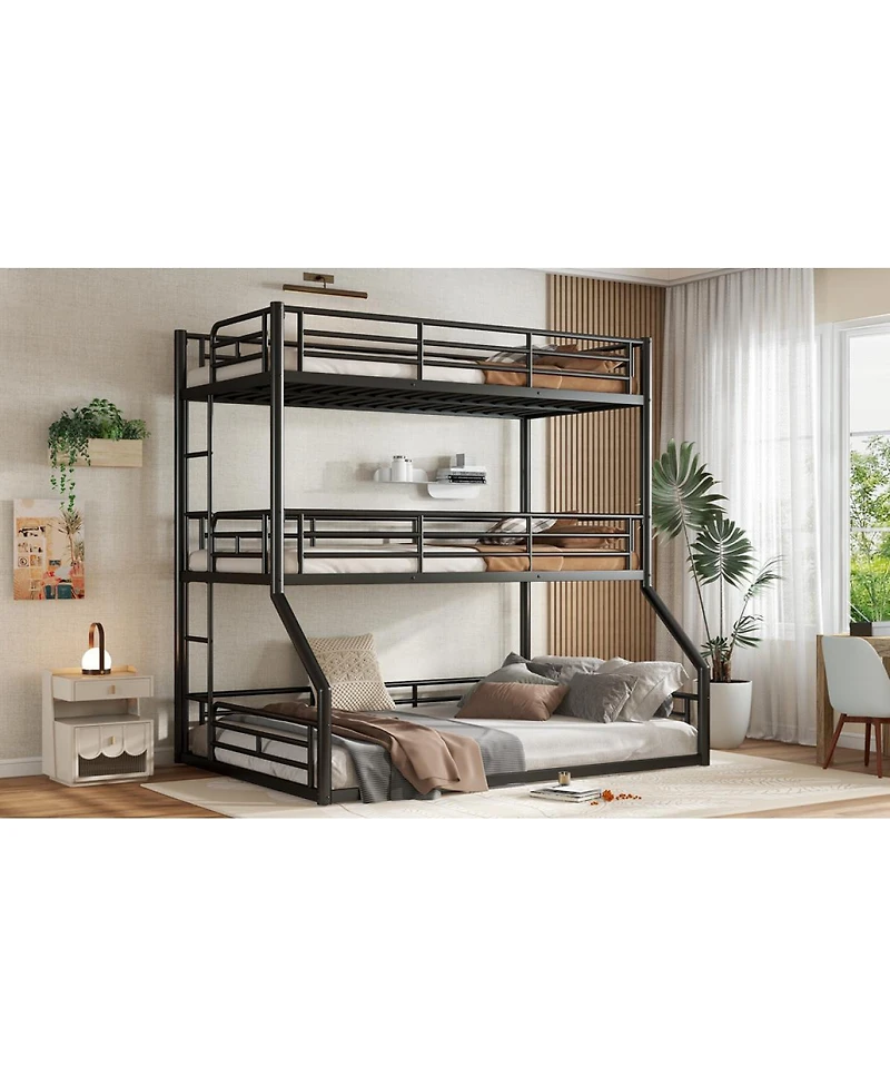 Streamdale Furniture Metal Triple Bunk Bed with Guardrails