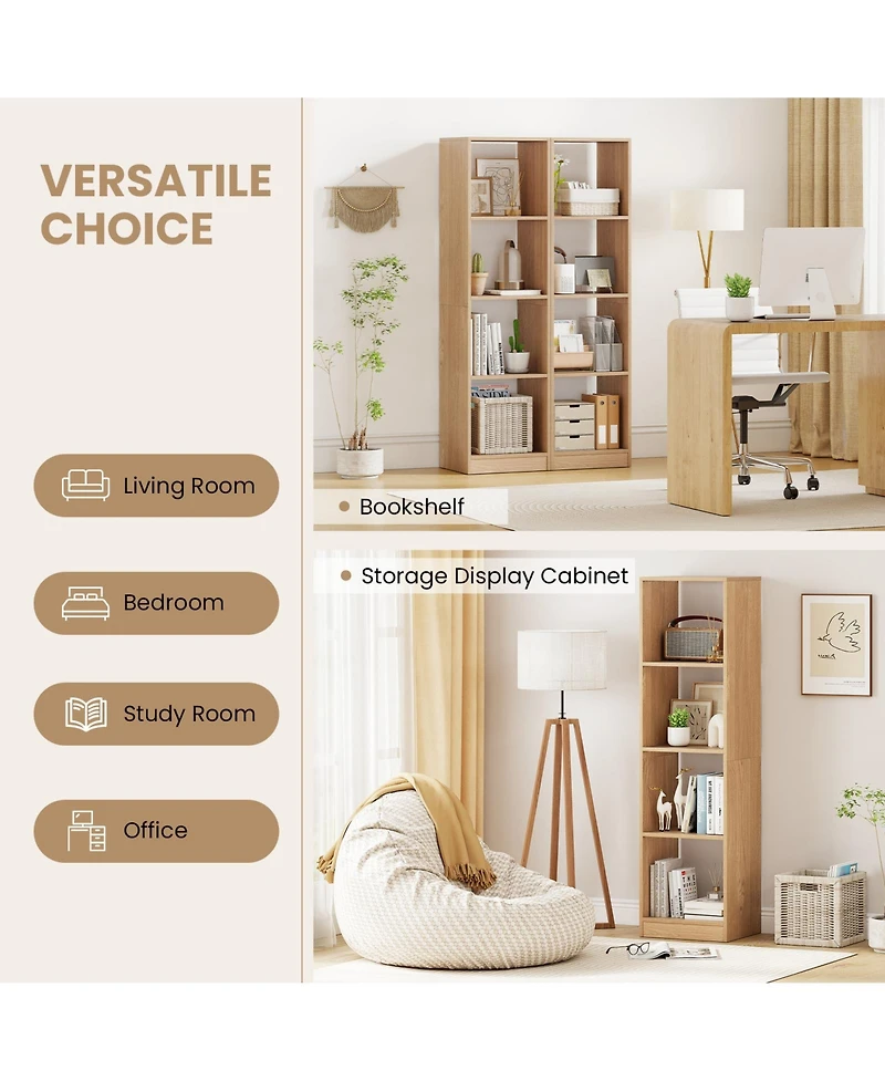 Sugift 5 Tiers 4-Cube Narrow Bookshelf with 4 Anti-Tipping Kits