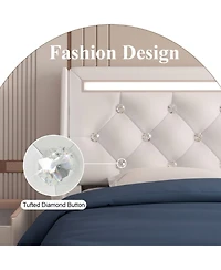 Streamdale Furniture Led Upholstered Bed w/ Charging Station and Diamond Headboard