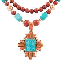 Barse Santa Fe Blue Turquoise Golden Cross Pendant Necklace