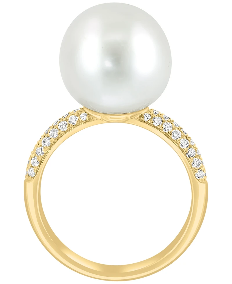 Effy Collection Diamond (1/3 ct. t.w.) & Freshwater Pearl (12mm) Ring in 14k Yellow Gold