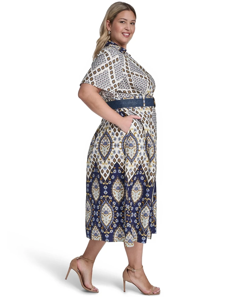 Jessica Howard Plus Collared Belted Shirt Dress