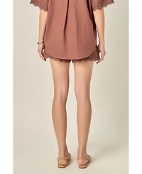 English Factory Women's Linen Lace Shorts