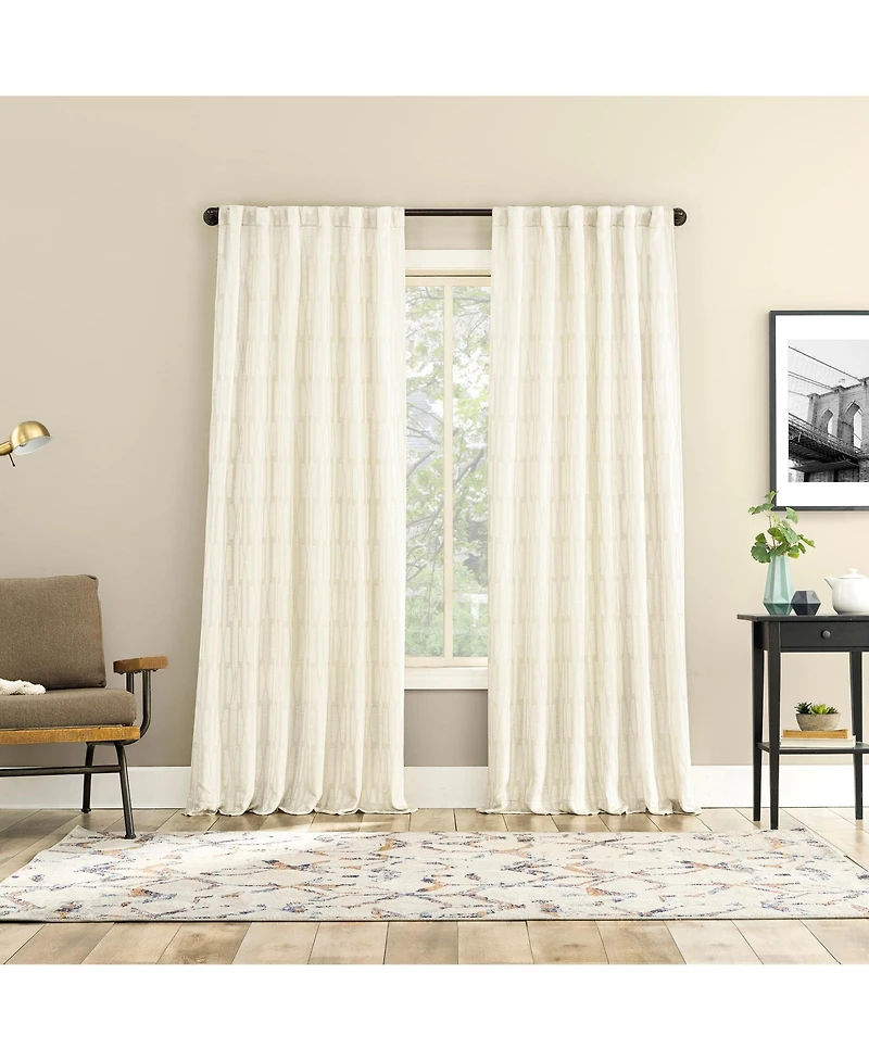 No. 918 Dover Tonal Geometric Semi-Sheer Back Tab Curtain Panel