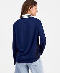 Bar Iii Women's Sporty Graphic Long-Sleeve Polo Top, Macy's Exclusive