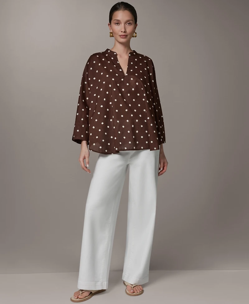 Donna Karan Weekend Women's Printed Split Neck Blouse