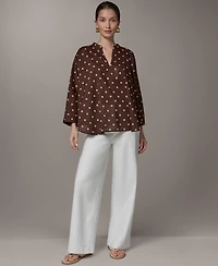 Donna Karan Weekend Women's Printed Split Neck Blouse