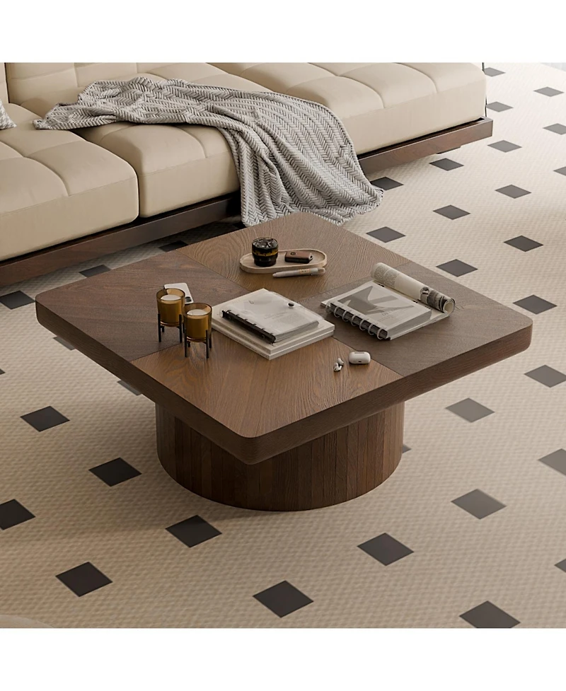 Streamdale Furniture Walnut 34.6" Modern Wood Coffee Table with Parquet Pattern
