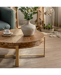 Streamdale Furniture 31.3" Modern Retro Round Coffee Table, Fir Wood Top, Gold Legs