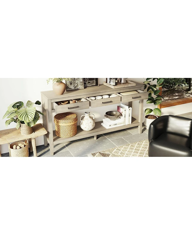 Streamdale Furniture 59.1" Farmhouse Entryway Table with 3 Drawers and Bottom Shelf.