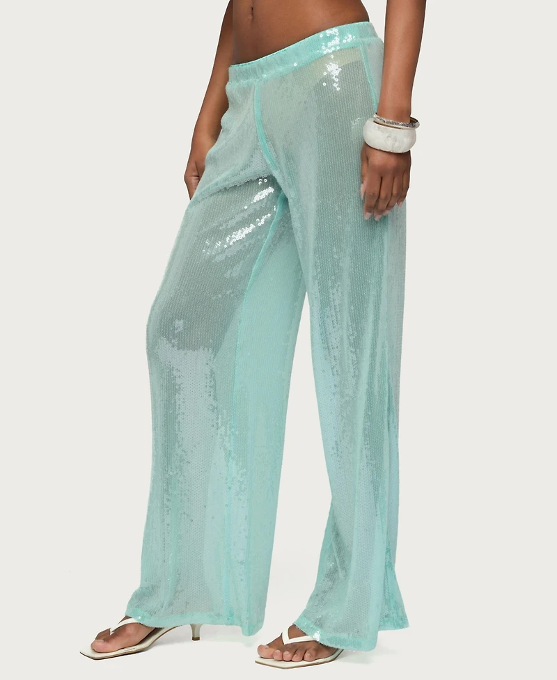 Edikted Women's Avalee Sequin Wide Leg Pants