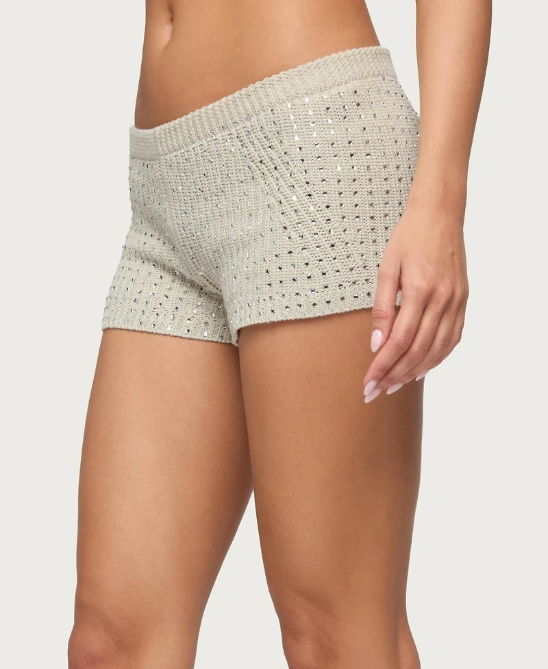 Edikted Women's Mackenzie Rhinestone Knit Shorts