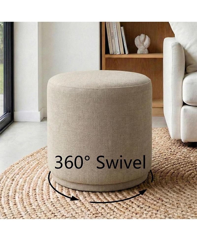 Maison Boucle 360 Swivel Upholstered Ottoman Footstool, Round Accent Stool