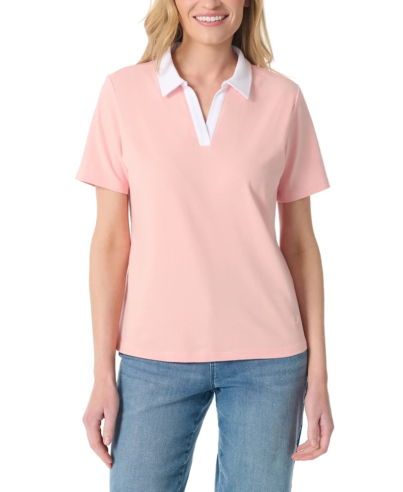 Gloria Vanderbilt Women's Point Collar Short-Sleeve Polo T-Shirt