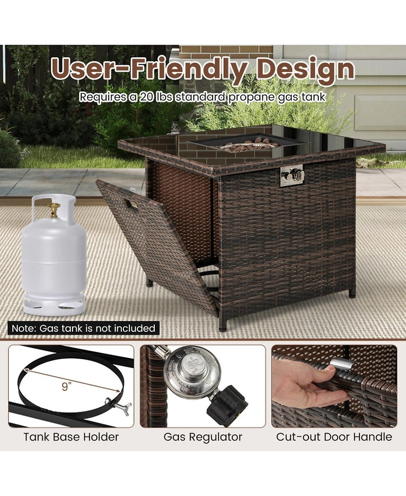 Gouun 32.5 in Square Propane Fire Pit Table 50000 Btu with Tempered Glass Top