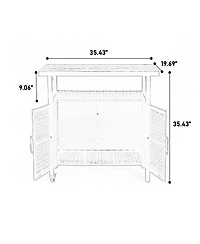 sumyeg Outdoor Wicker Bar Cart with Wheels, Rattan Beverage Serving Cart with Glass Top for Patio