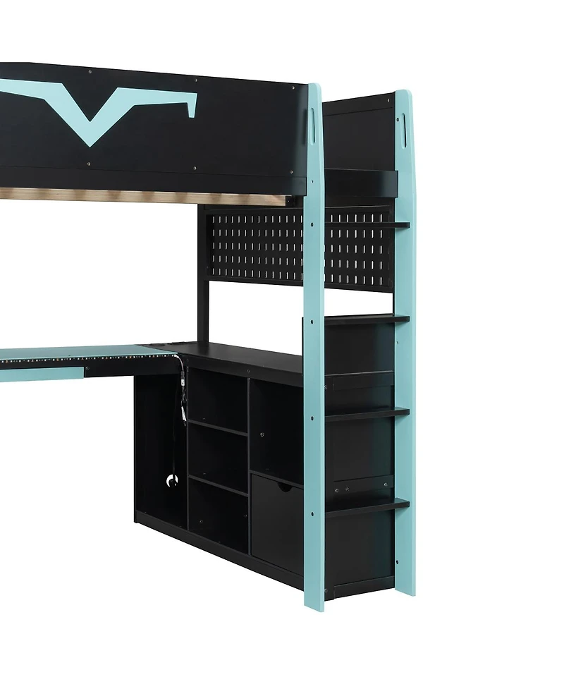 Streamdale Furniture Gaming Loft Bed w/Desk, Rgb, Power, Storage