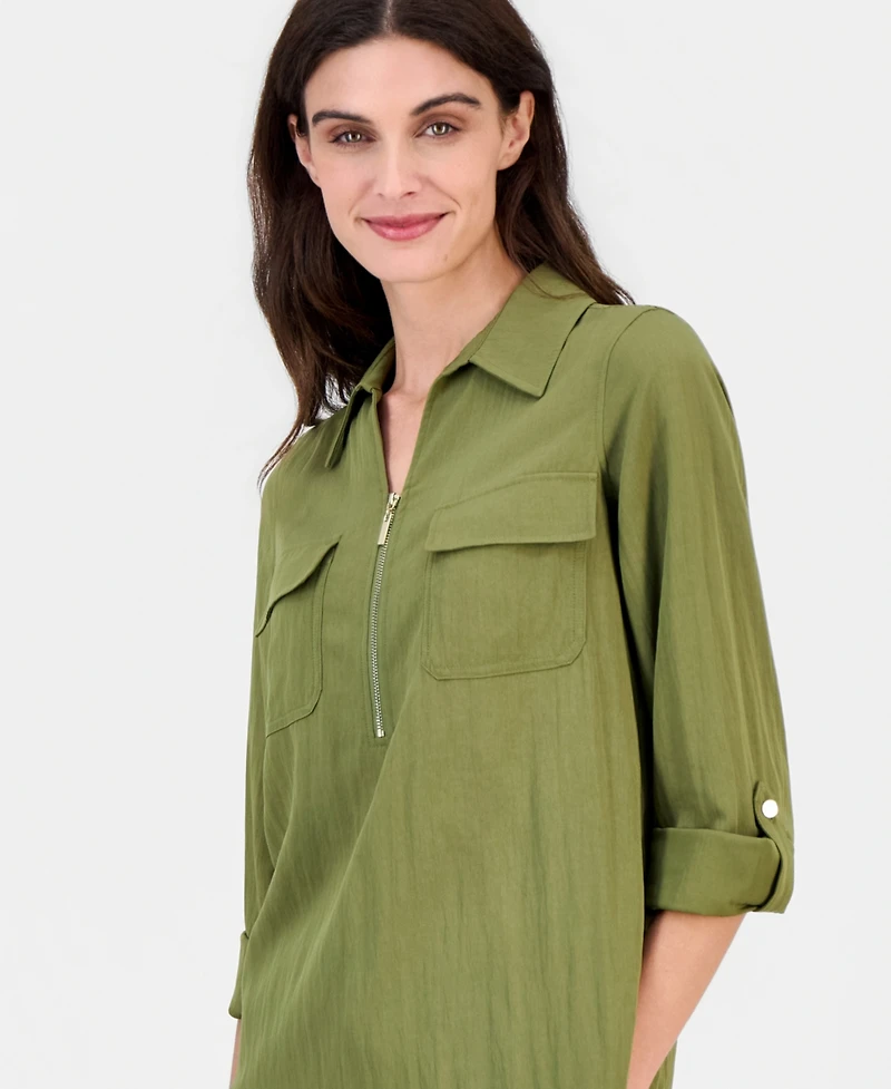 Anne Klein Women's Collared Half-Zip Roll-Tab Shirt, Regular & Petite