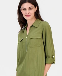 Anne Klein Women's Collared Half-Zip Roll-Tab Shirt, Regular & Petite