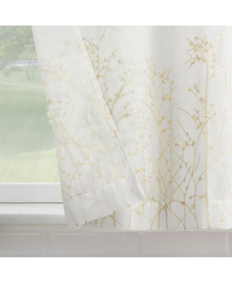No. 918 Madeira Embroidered Floral Sheer Rod Pocket Kitchen Curtain Tier Pair